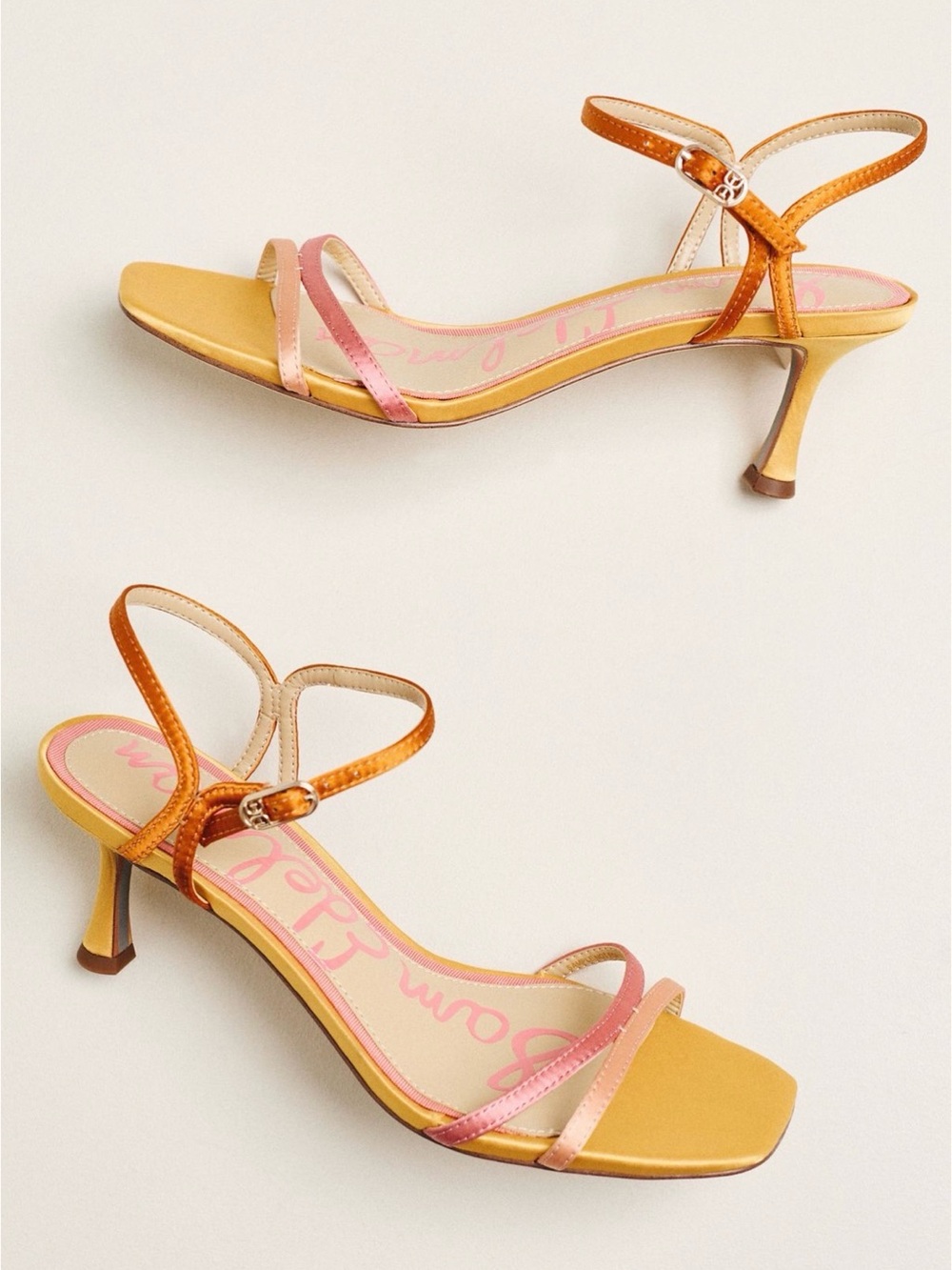 Sam Edelman Presley satin Ankle Strap Kitten heels Pink/Orange - Picture 2 of 9